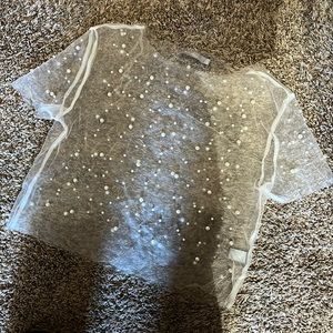 BKE shear rhinestone and pearl crop top size small
